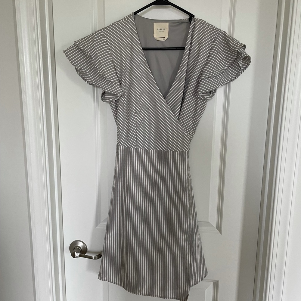 Grey/White pinstripe wrap dress
